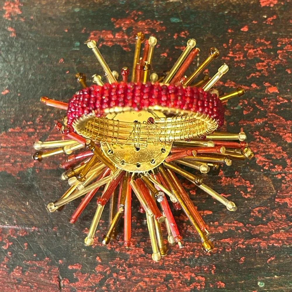 Vintage Pier 1 Atomic Starburst Red Beaded Napkin Ring Set of 6